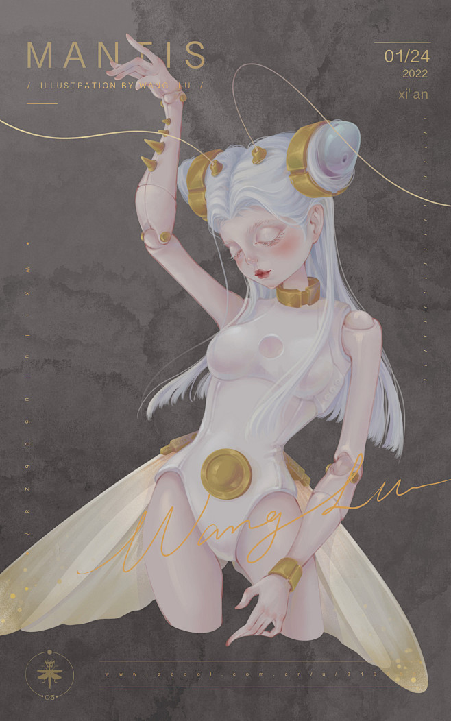 原创插画——昆虫女孩系列_指尖繁花__插...