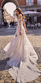 galia lahav spring 2024 gala bridal long sleeve top strapless sweetheart neckline fully embellished lace wedding dress a line wedding dress chapel train slit skirt (5) bv.