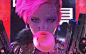 General 1680x1050 cyberpunk futuristic bubble gum pink hair girls with guns