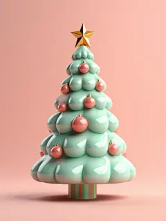 一棵可爱的圣诞树，3D渲染色彩鲜艳简约迪士尼风格海报