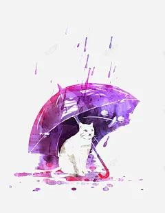水彩猫咪高清素材 下雨 卡通 手绘 水彩 猫咪 装饰 雨伞 元素 免抠png 设计图片 免费下载