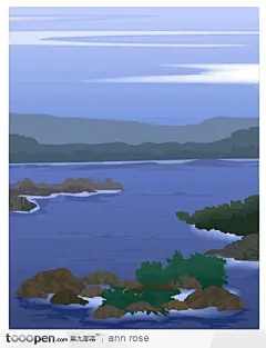 海水礁石植物插画素材