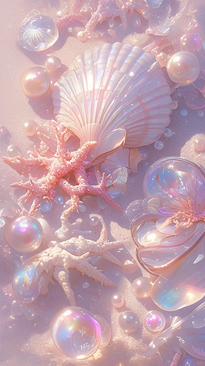 "以海为邻,收藏星愿"ins风粉色少女贝壳壁纸