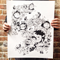 Ink on paper : Ink on paper,  framed black and white illustrations