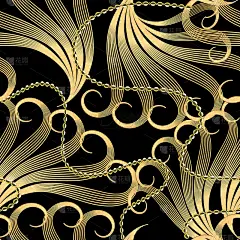 Gold line art swirls 3d vector seamless pattern. L