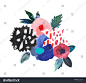Hand Drawn artistic bouquet. Creative painted flowers. Art poster or card