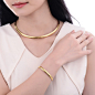 Gold Plated Jewelry Sets For Women Choker Necklace Set Gold Plated Bracelet Silver Set Stainless Steel Jewellery Set (China (Mainland))