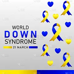带蓝黄丝带的唐氏综合症世界日病媒海报。社会海报3月21日世界唐氏综合症日