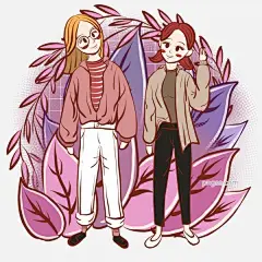 小清新女孩文艺风手绘小插画图片大小2000x2000px 图片尺寸2.58 MB 来自PNG搜索网 pngss.com 免费免扣png素材下载！白色方格#衬衫#活泼女生#卡通手绘#可爱少女#梦幻紫#牛仔裤#植物叶子#紫色植物#