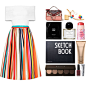 A fashion look from October 2016 featuring white top, midi skirt and man bag. Browse and shop related looks.