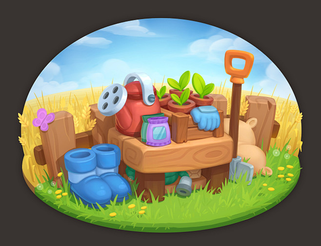 Stylized farm tools