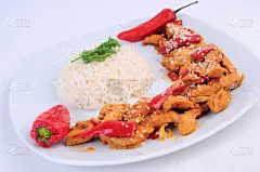 鸡肉,个性,白色,水平画幅,迷你型玉米,无人,洋葱,香料,辣椒,盘子