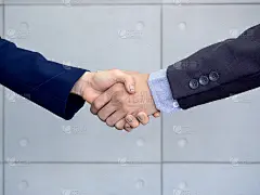 Businessman and businesswoman are shaking hands.