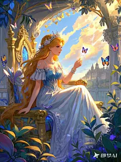 优美壁纸希腊女神 公主  皇冠 美貌 礼服 王座  光影   手绘  插画  二次元  童话世界   魔法