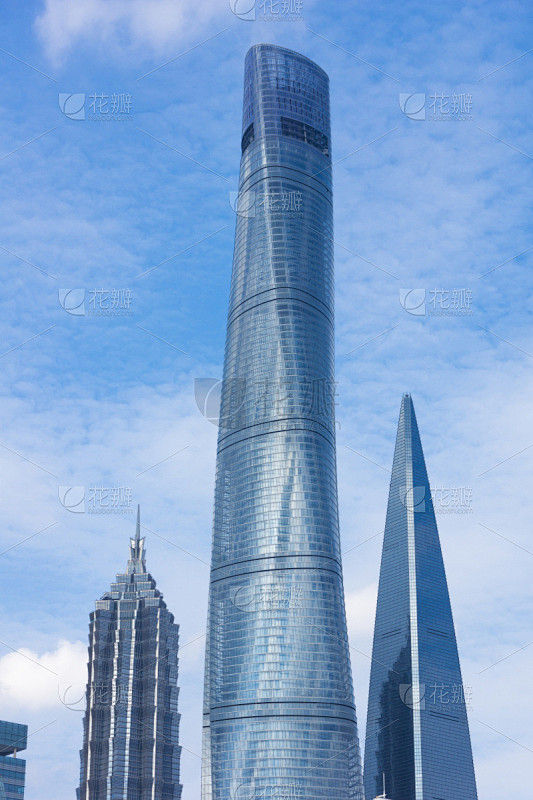 上海,摩天大楼,建筑外部,垂直画幅,天空,无人,蓝色,城市天际线,玻璃,户外