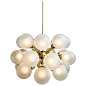 Mid-Century Brass and Opaque Glass Chandelier 1