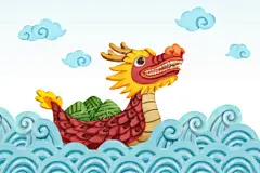 手绘小清新端午节划龙舟包粽子插画