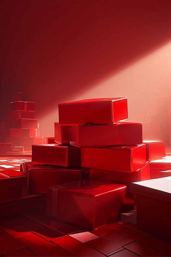 red box on the floor in front of an open light, in the style of multi ...