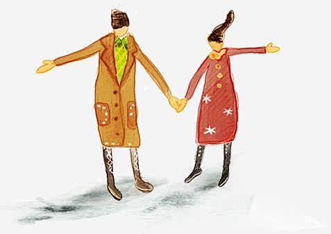 冬日漫画滑雪人物情侣浪漫高清素材 网页 ...