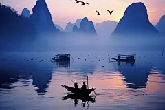 古风山水亭子树木花朵建筑素材壁纸