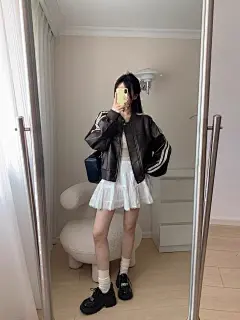 LIANLI 甜酷碰撞 深咖色皮衣外套女高级感美拉德皮夹克棒球服上衣-淘宝网