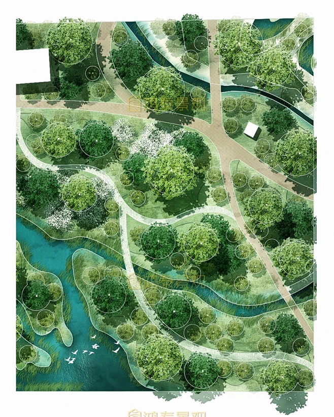 原创竞赛风湿地公园景观彩平PSD素材小清新公园景观设计psd总平PS-淘宝网-花瓣网