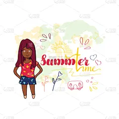 可爱的,女孩,绘画插图,夏天,矢量,式样,布告,商品,海滩
