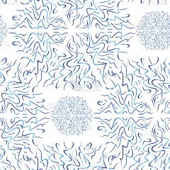 矢量无缝模式与程式化的雪花在风格的手绘。抽象的曲线与梯度阴影的冬季背景。