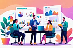 扁平风金融分析数据分析报表汇报插画