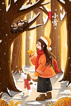 卡通手绘中国传统节日小雪插画海报