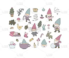 可爱的,新年,花园矮人雕像,卡通,乐趣,老年男人,小的,布置