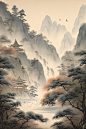 中国画水墨画山水插画