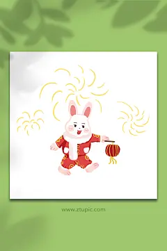 手绘商业新年喜庆新年兔年插画