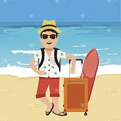 快乐帅气的旅游吉祥物。创意平面矢量插图