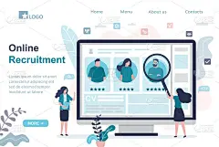 女性经理选择最佳人选。电脑屏幕上显示各种求职者的资料。在线招聘过程。