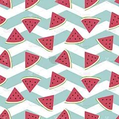 西瓜无缝背景与漂亮的绿松石之字形背景。