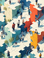 art illustration of jigsaw puzzle featuring people and a map, in the style of serge najjar, focus on joints/connections, yanjun cheng, multiculturalism, артур скижали-вейс, flattened perspectives, earth tones --stylize 400