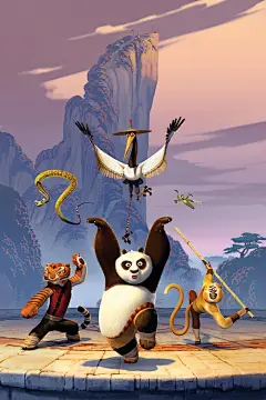 《功夫熊猫》
是一部以中国功夫为主题的美国动作喜剧电影，影片以中国古代为背景，其景观、布景、服装以至食物均充满中国元素。故事讲述了一只笨拙的熊猫立志成为武林高手的故事。