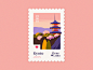 京都邮编天空山京都日本邮票设计邮票旅行邮票平面插图纹理野野