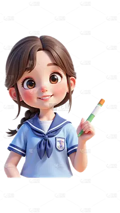 人物系列卡通感长扎发女孩半身元素