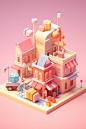 Tiny cute isometricShopping streets, gift boxes, shopping bags，shopping cart,Little girls sitting on huge gift boxes, in the middle of the square, shopping carts，emoji, soft lighting, soft pastel colors, 3d icon clay render, blender 3d, pastel background,