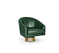 BOGARDE | ARMCHAIR : Being a matinee idol, Bogarde soon became a giant in the high-rank intellectual cinema. That’s the reason for this inspiring accent armchair. It is finished in leather, a very popular fabric in the 60’s, and the swivel polished brass 