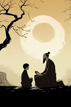 教学中国风水墨古风教师节老师学生人物插画