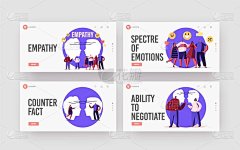 字符显示同理心登陆页面模板集。情商，沟通技巧，推理和支持