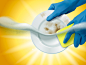 明黄色背景 蓝色胶手套 洗盘洗碗魔力擦 厨浴用品 海报设计AI广告海报素材下载-优图-UPPSD