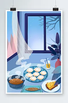 唯美冬至饺子手绘插画设计