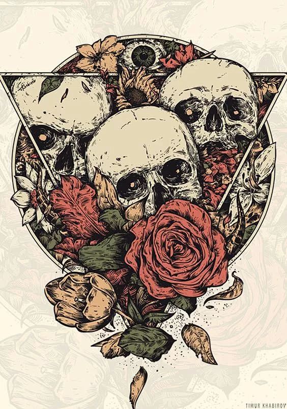 一组手绘骷髅头插画犹如带刺的玫瑰