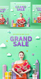 Grand Sale 商场折纸风格大甩卖促销PSD分层韩国海报素材 ti289a10906 :  