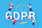 GDPR concept. Data protection letter star shield internet europe computer communication code business access protection data privacy people business people flat vector character design illustration