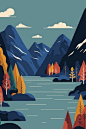 挪威斯堪的纳维亚山脉峡湾风景插画矢量图设计素材